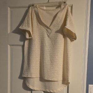 Cream V-Neck Textured Women's Blouse